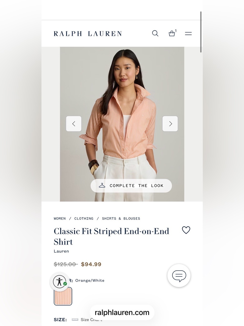 NWT Lauren Ralph Lauren Classic Fit Striped End-on-End Shirt Orange S $125